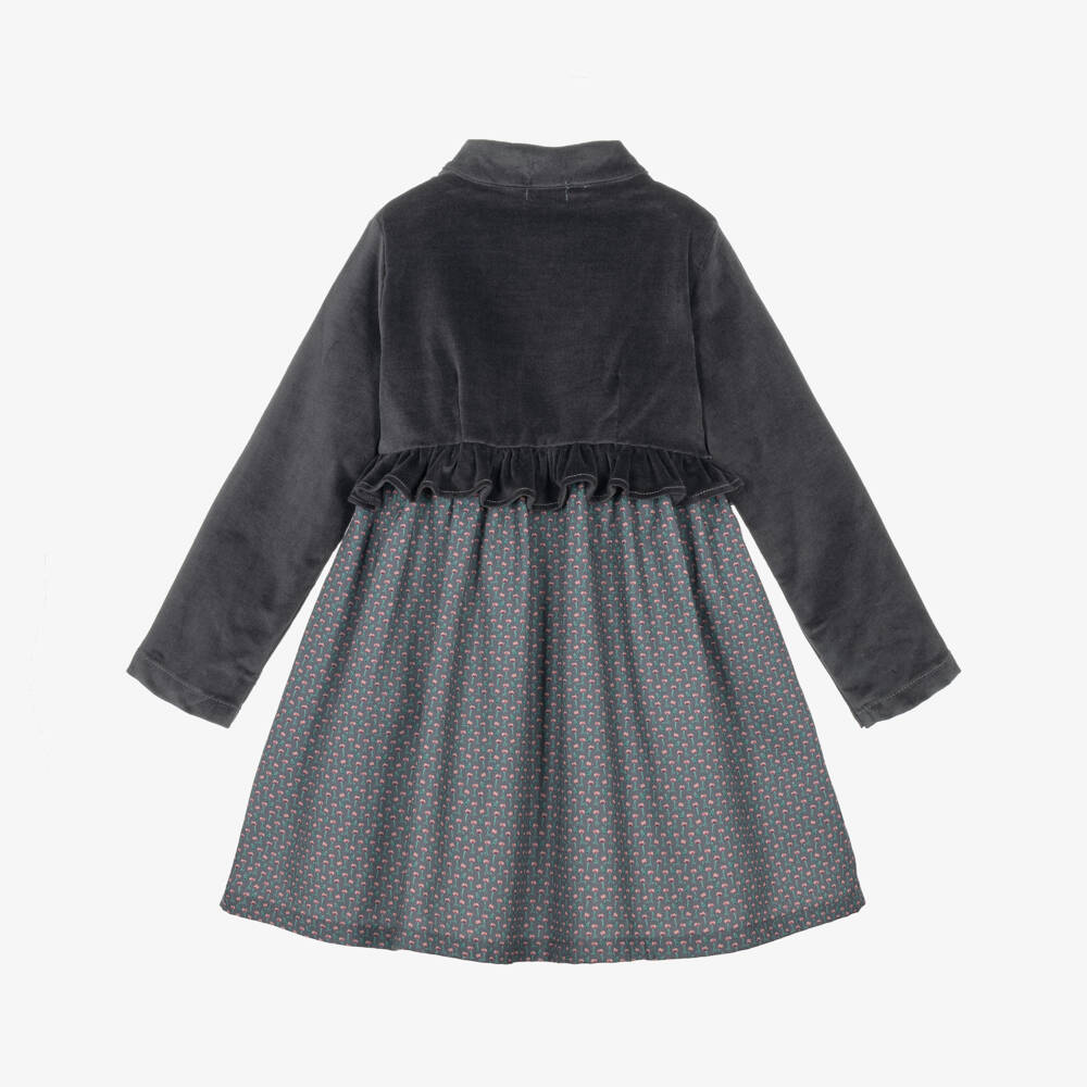Ancar-Girls Grey Cotton Dress with Tulip Print | Childrensalon