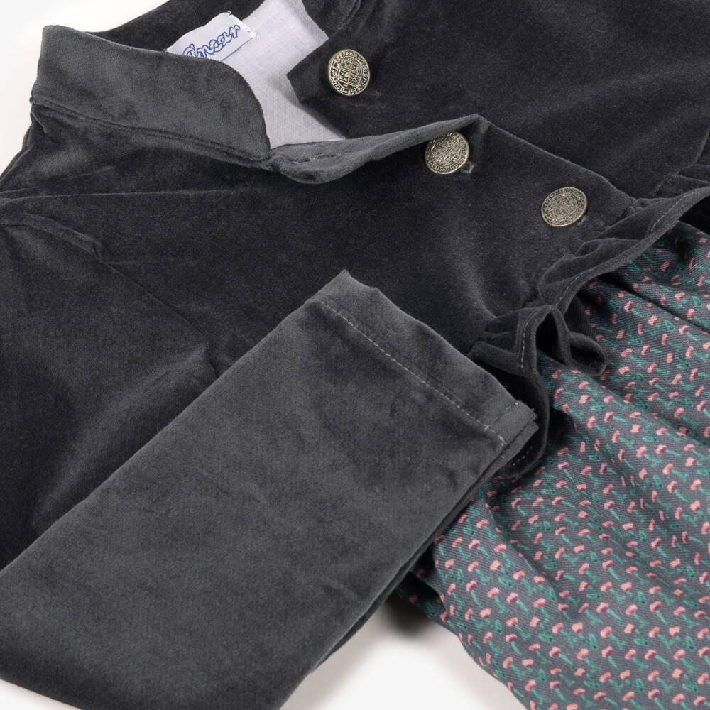 Ancar-Girls Grey Cotton Dress with Tulip Print | Childrensalon