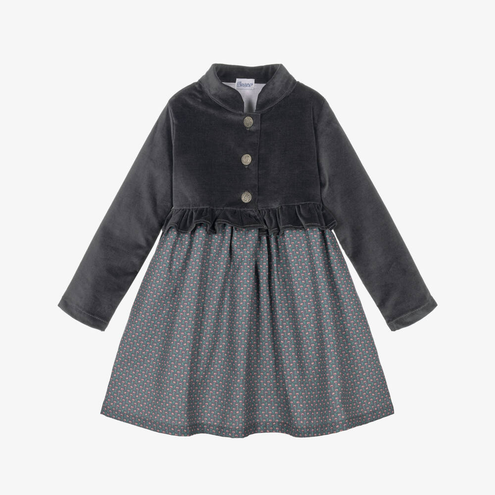 Ancar-Girls Grey Cotton Dress with Tulip Print | Childrensalon
