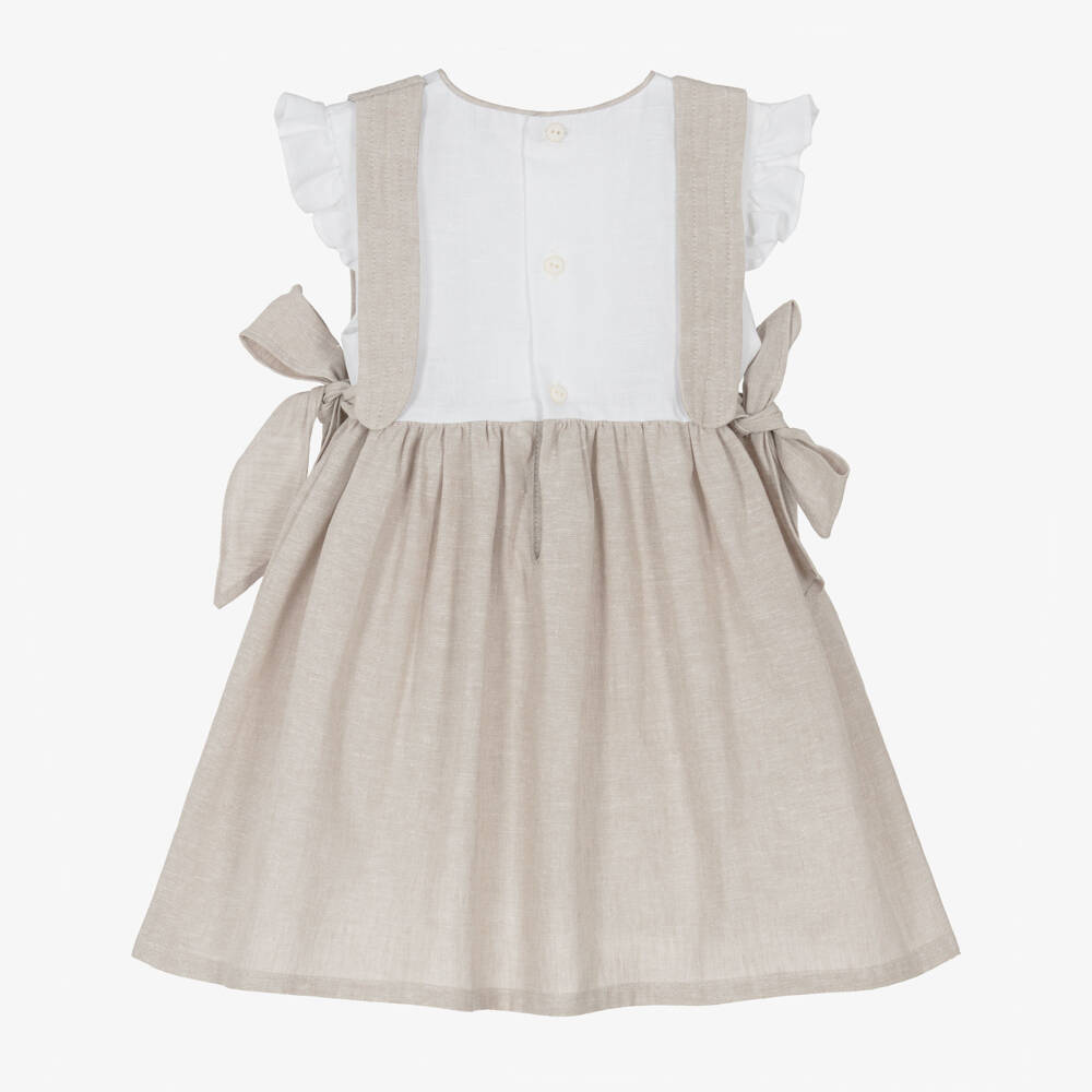 Ancar-Girls Ivory & Beige Dress with Side Bows | Childrensalon