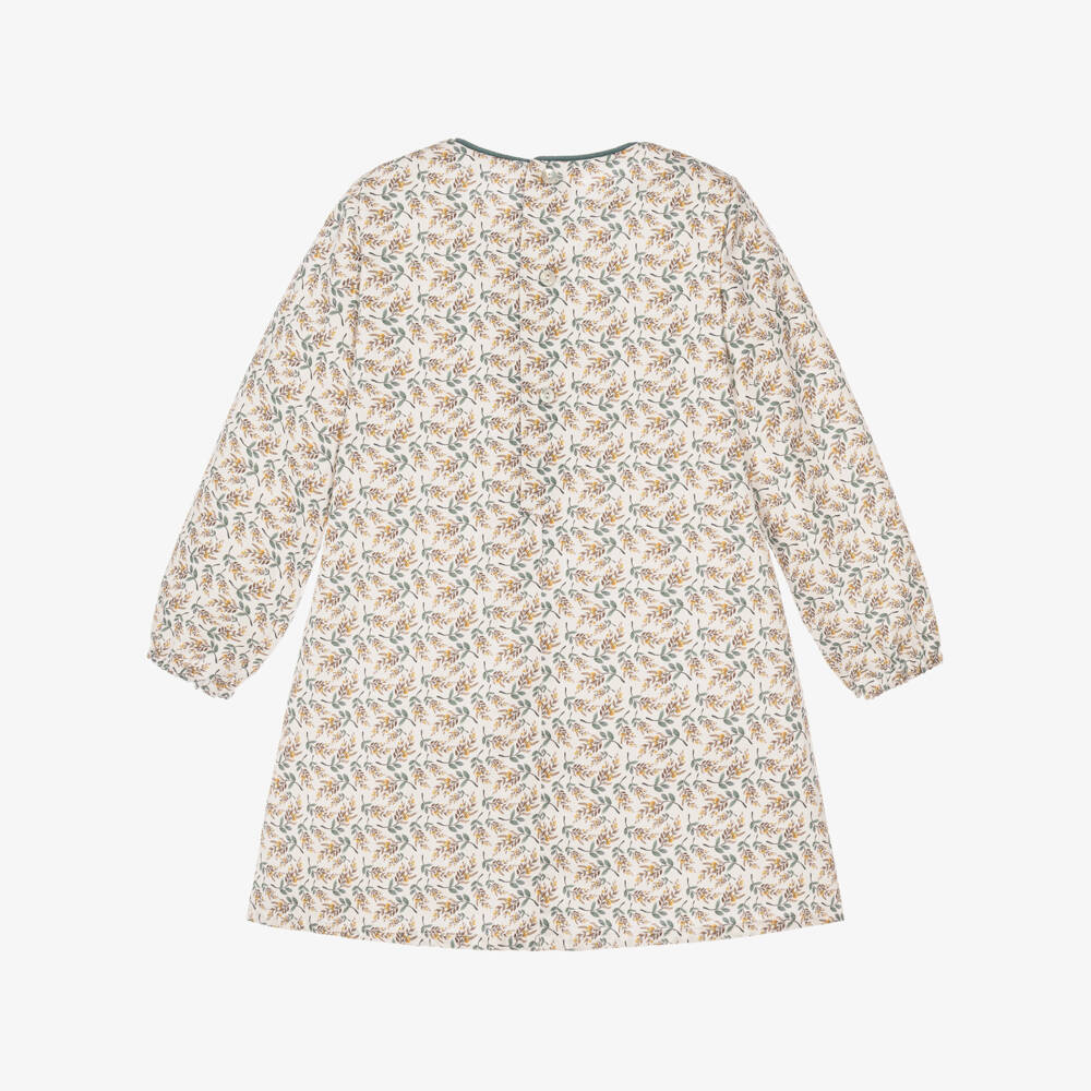 Ancar-Girls Ivory & Green Botanical Print Dress | Childrensalon