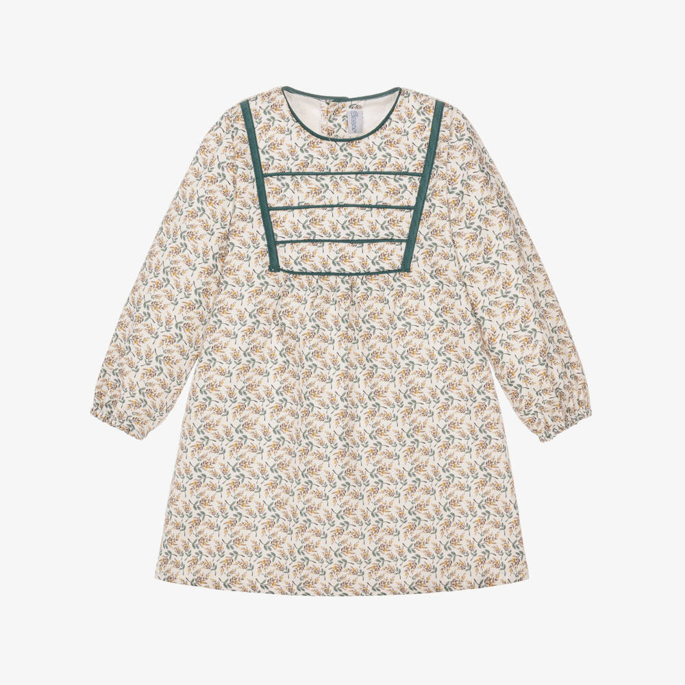 Ancar-Girls Ivory & Green Botanical Print Dress | Childrensalon