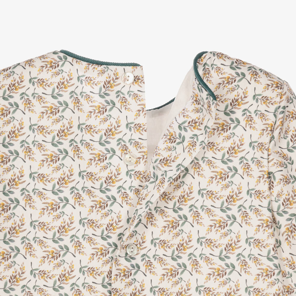 Ancar-Girls Ivory & Green Botanical Print Dress | Childrensalon