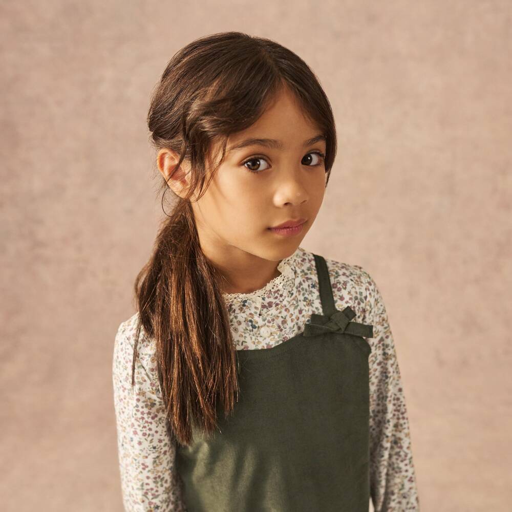 Ancar-Girls Ivory & Moss Green Corduroy Dress Set | Childrensalon