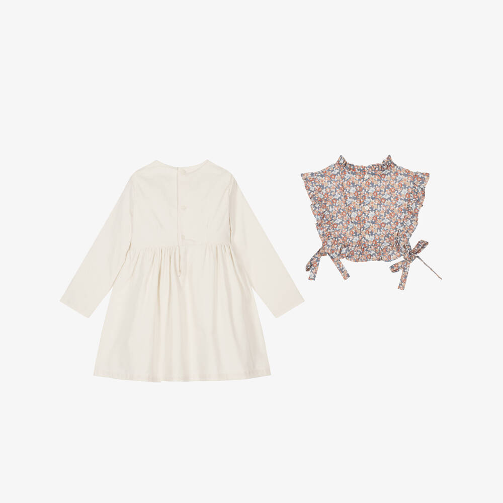 Ancar-Girls Ivory Needlecord & Floral Cotton Dress Set | Childrensalon