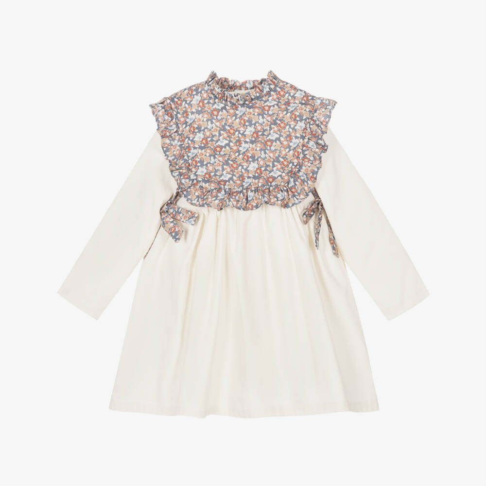 Ancar-Girls Ivory Needlecord & Floral Cotton Dress Set | Childrensalon