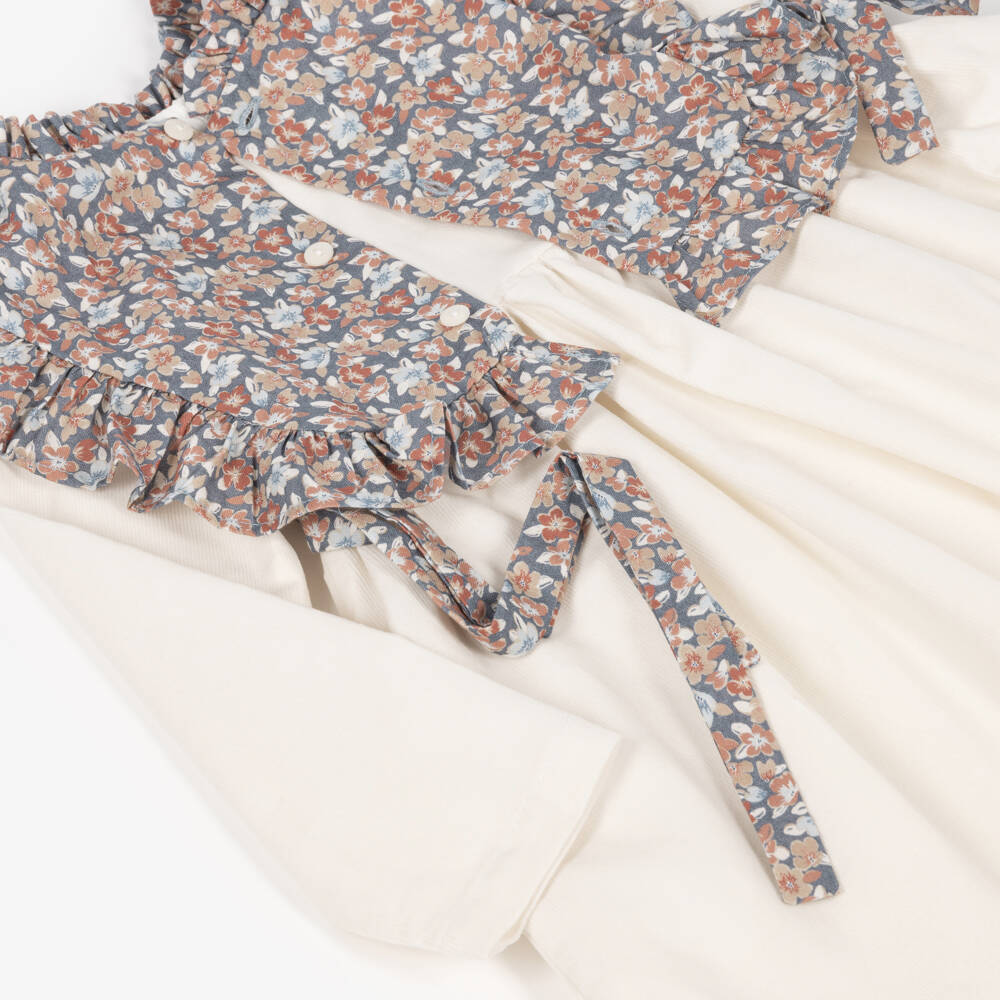 Ancar-Girls Ivory Needlecord & Floral Cotton Dress Set | Childrensalon