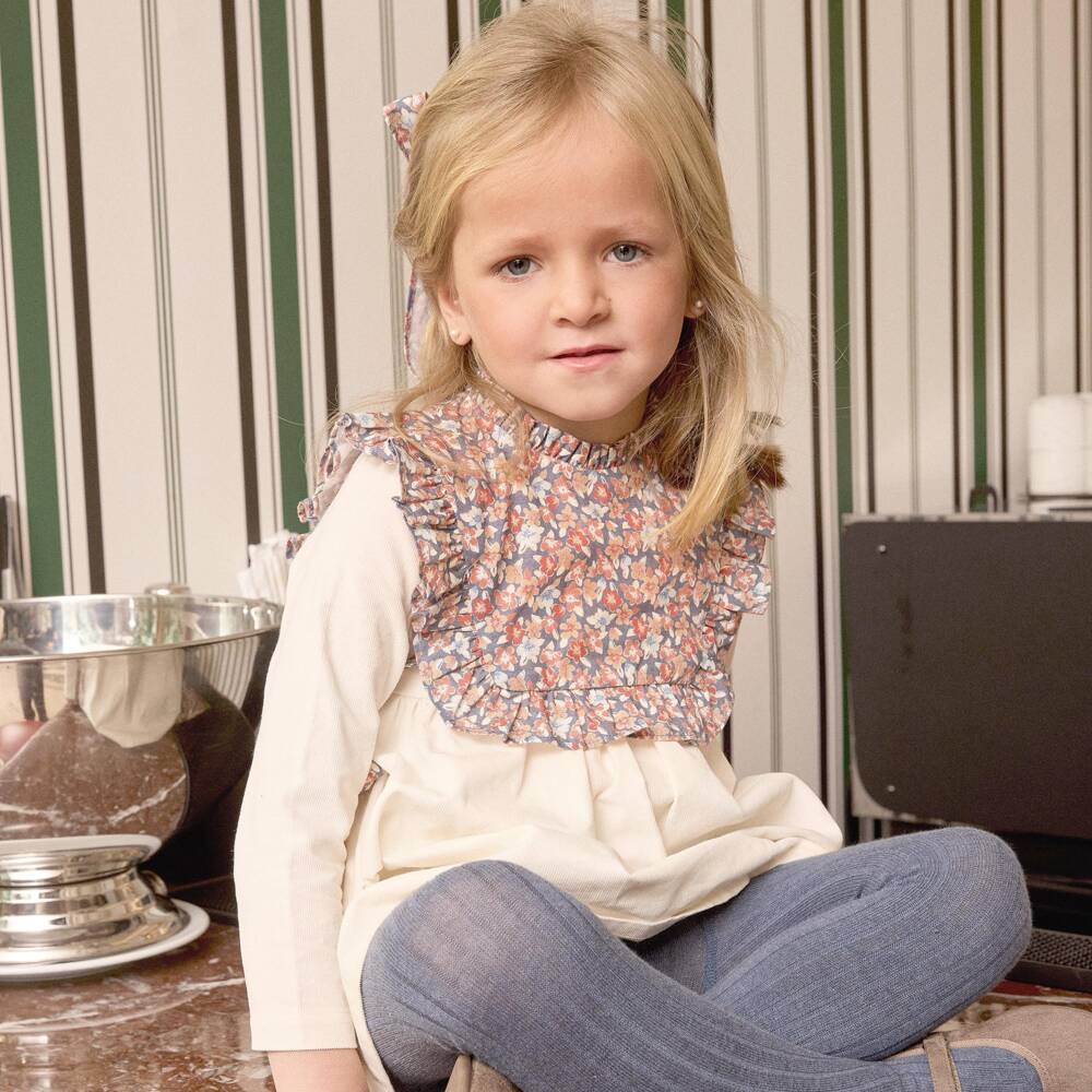Ancar-Girls Ivory Needlecord & Floral Cotton Dress Set | Childrensalon