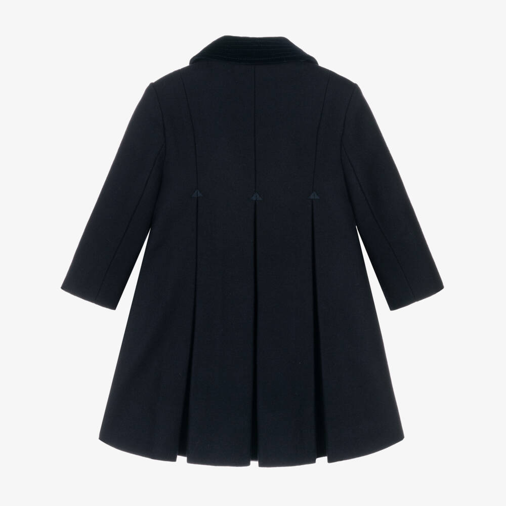 Ancar-Girls Navy Blue Wool & Velvet Coat | Childrensalon
