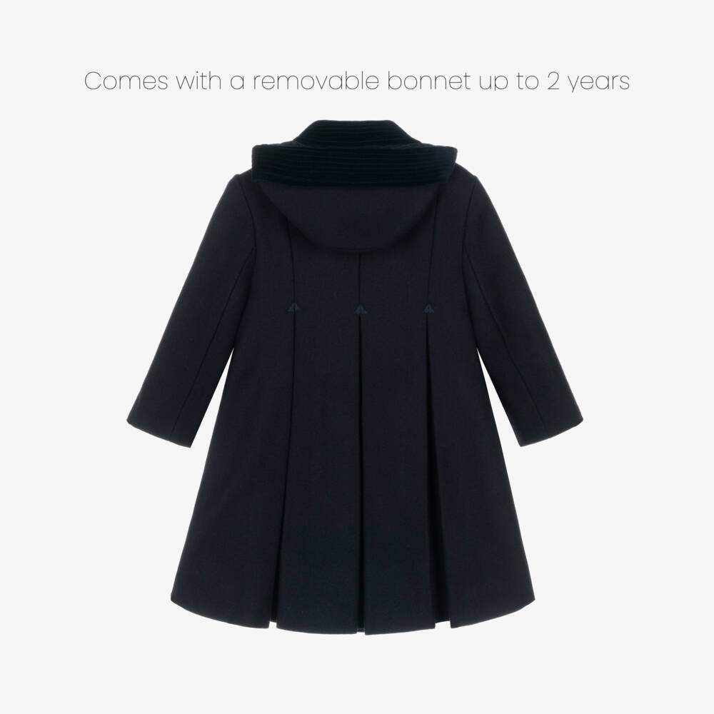 Ancar-Girls Navy Blue Wool & Velvet Coat | Childrensalon