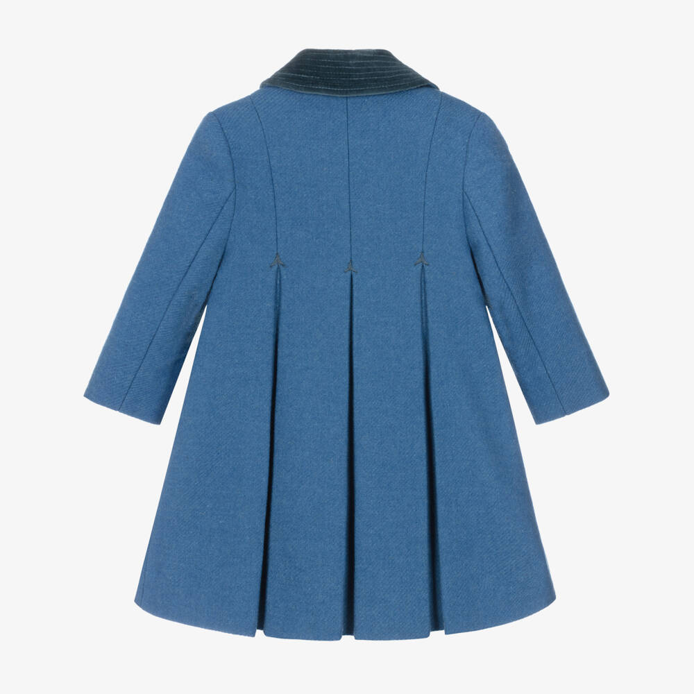 Ancar-Girls Pale Blue Wool & Velvet Coat | Childrensalon