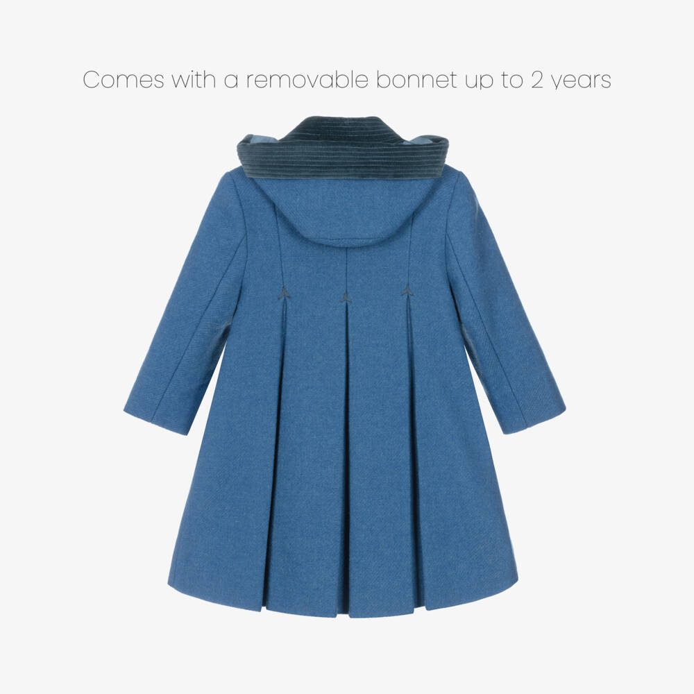 Ancar-Girls Pale Blue Wool & Velvet Coat | Childrensalon