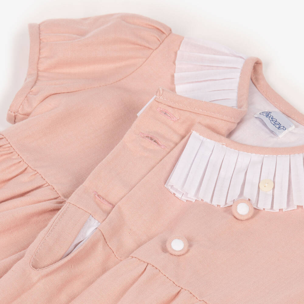 Ancar-Girls Pink Double-Breasted Cotton Dress | Childrensalon