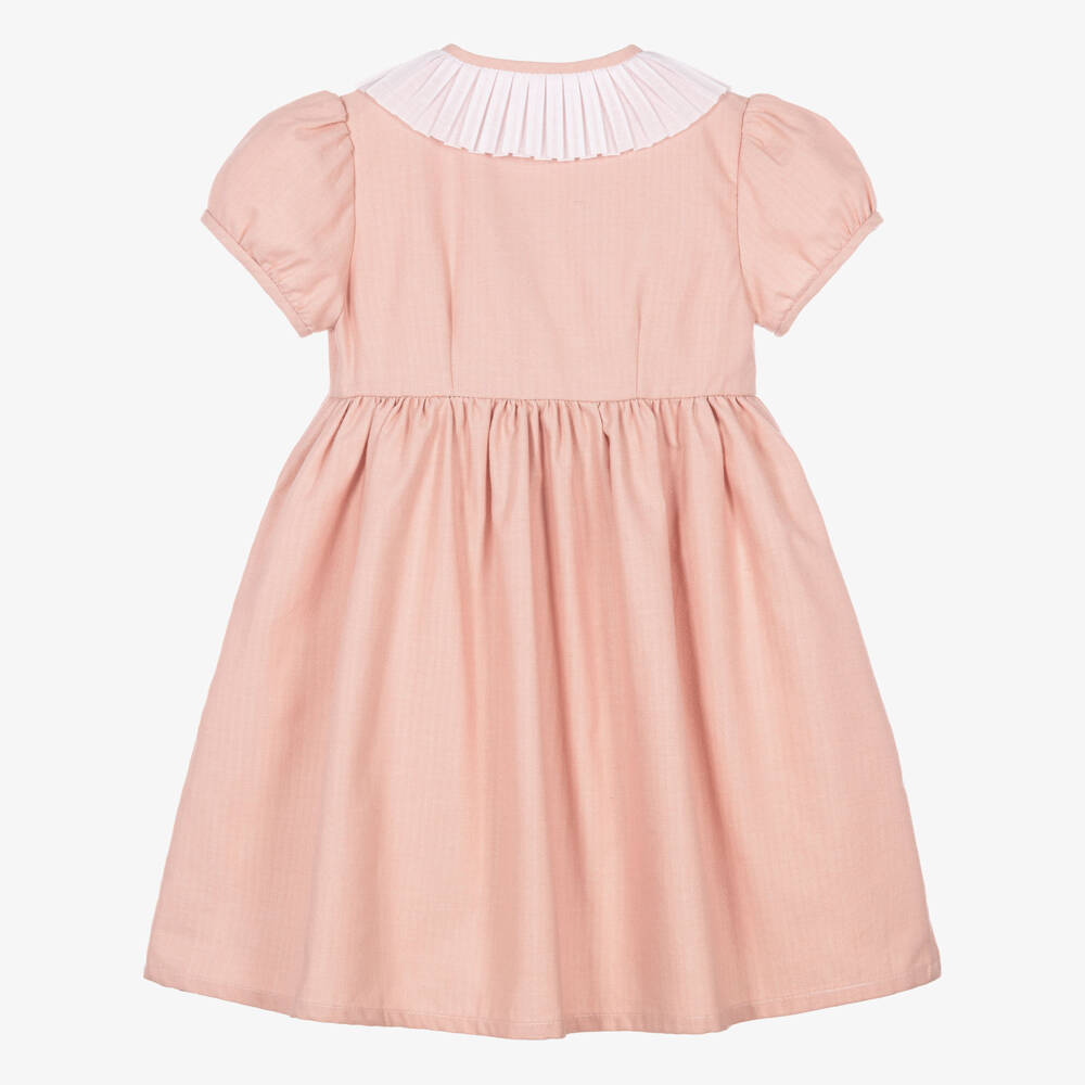 Ancar-Girls Pink Double-Breasted Cotton Dress | Childrensalon