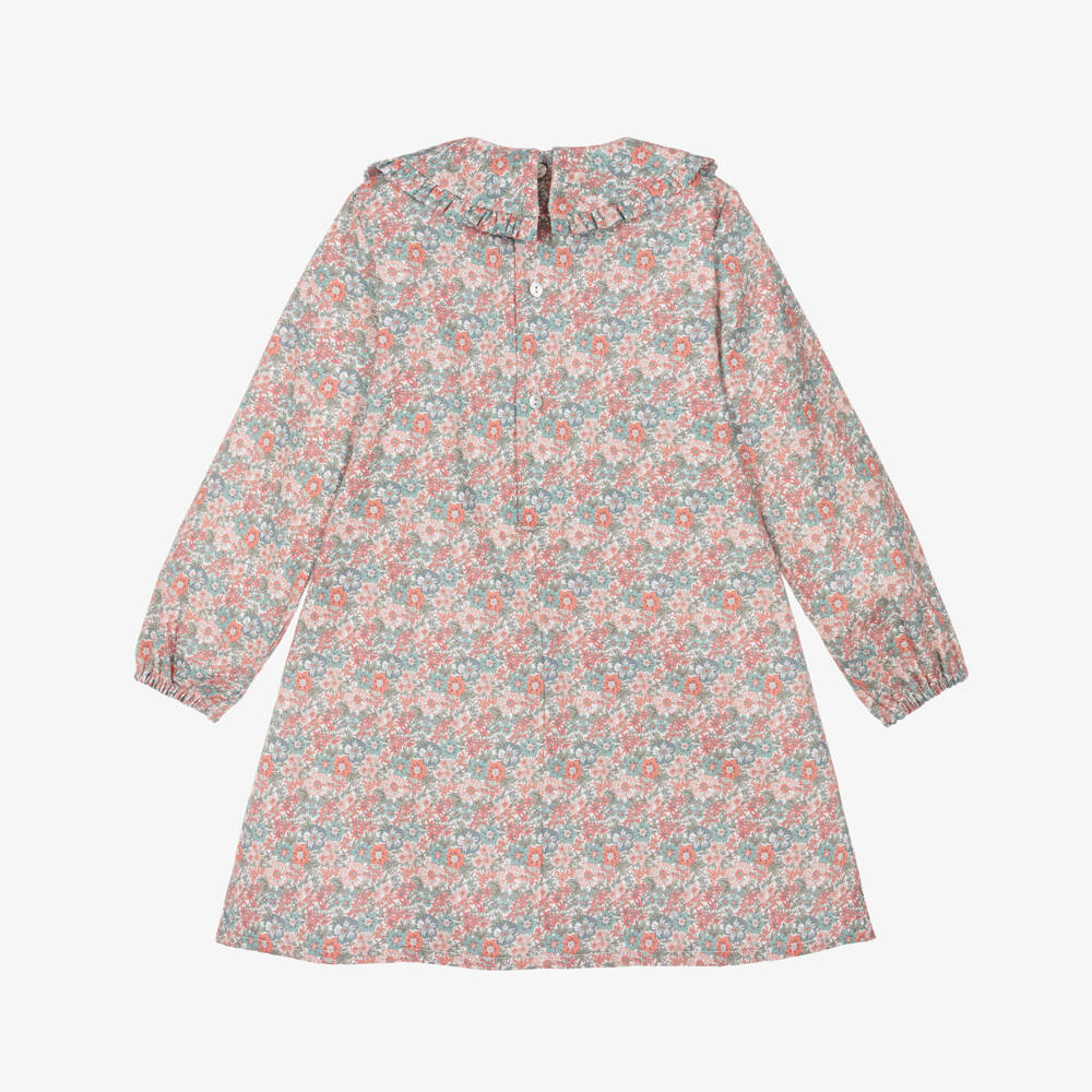 Ancar-Girls Pink Floral Shirred Cotton Dress | Childrensalon