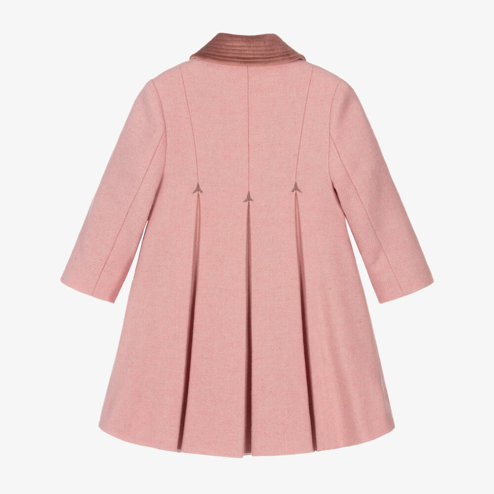 Ancar-Girls Pink Wool & Velvet Coat | Childrensalon