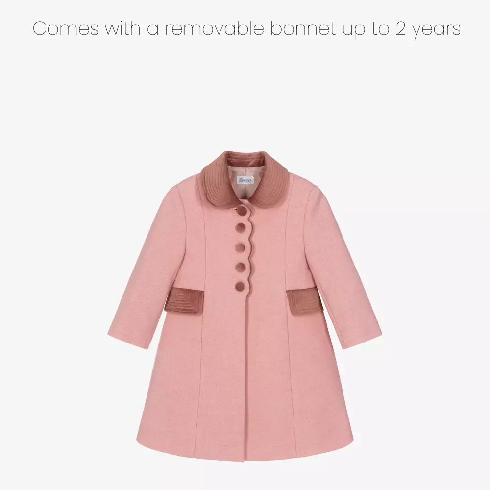 Ancar-Girls Pink Wool & Velvet Coat | Childrensalon