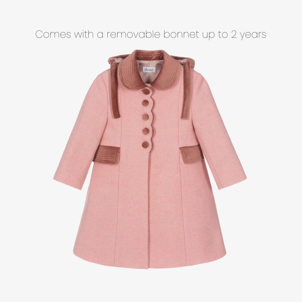 Ancar-Girls Pink Wool & Velvet Coat | Childrensalon