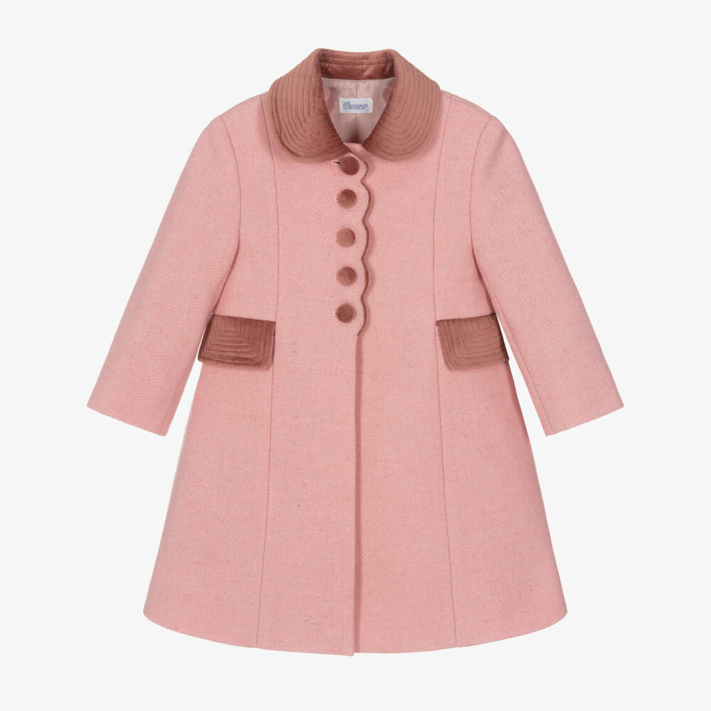 Ancar-Girls Pink Wool & Velvet Coat | Childrensalon
