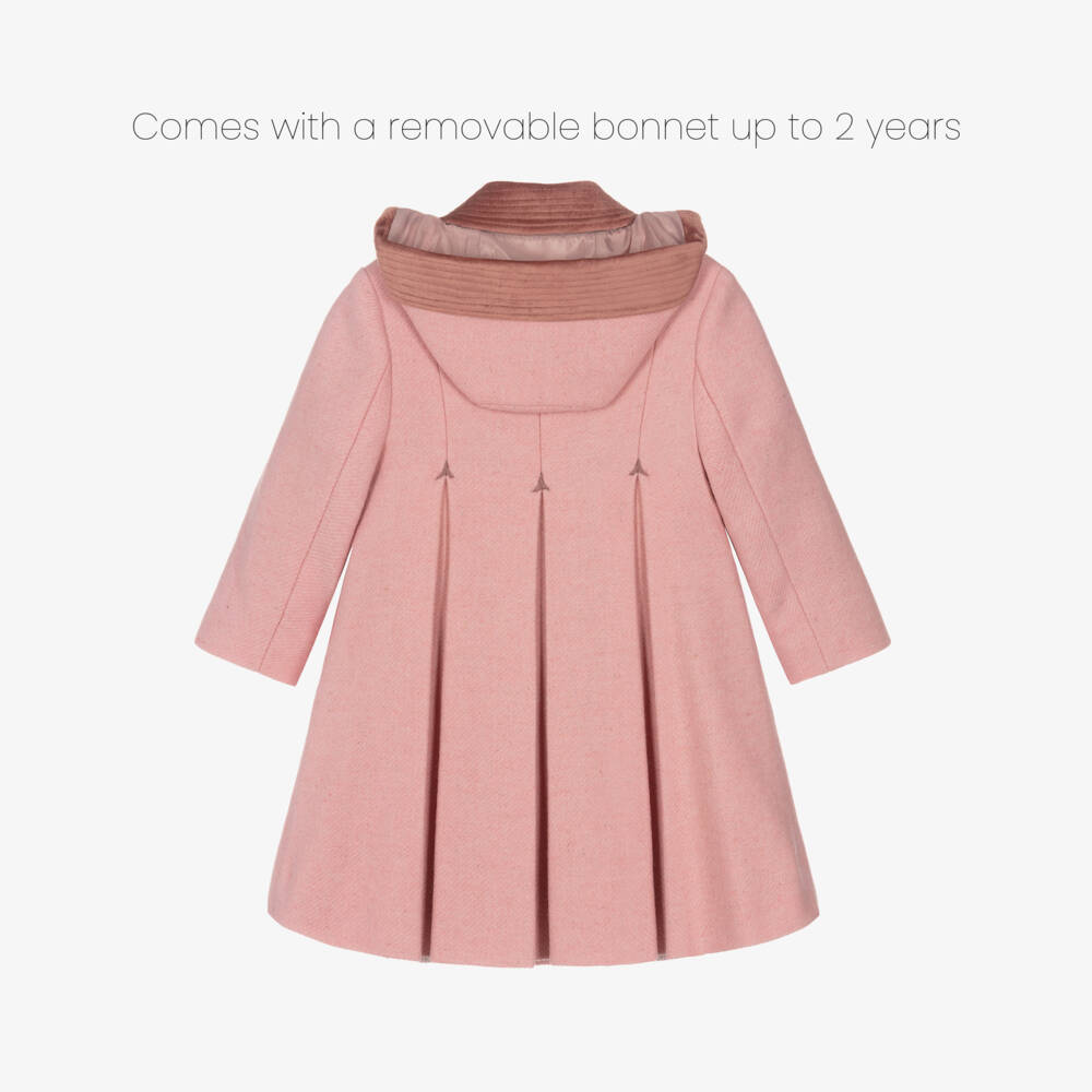 Ancar-Girls Pink Wool & Velvet Coat | Childrensalon