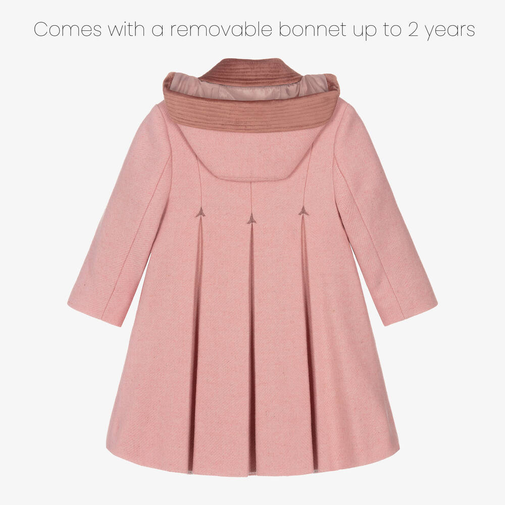 Ancar-Girls Pink Wool & Velvet Coat | Childrensalon