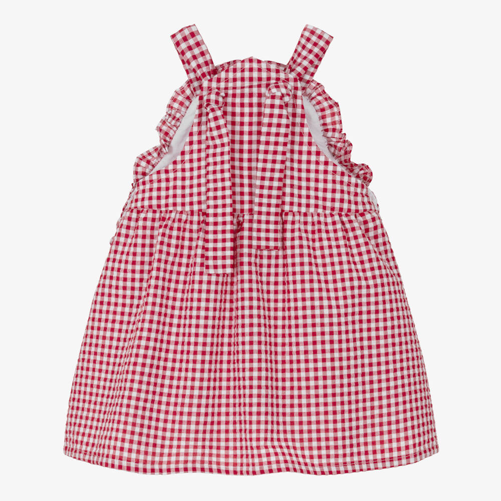 Ancar-Girls Red Cotton Gingham Check Dress | Childrensalon