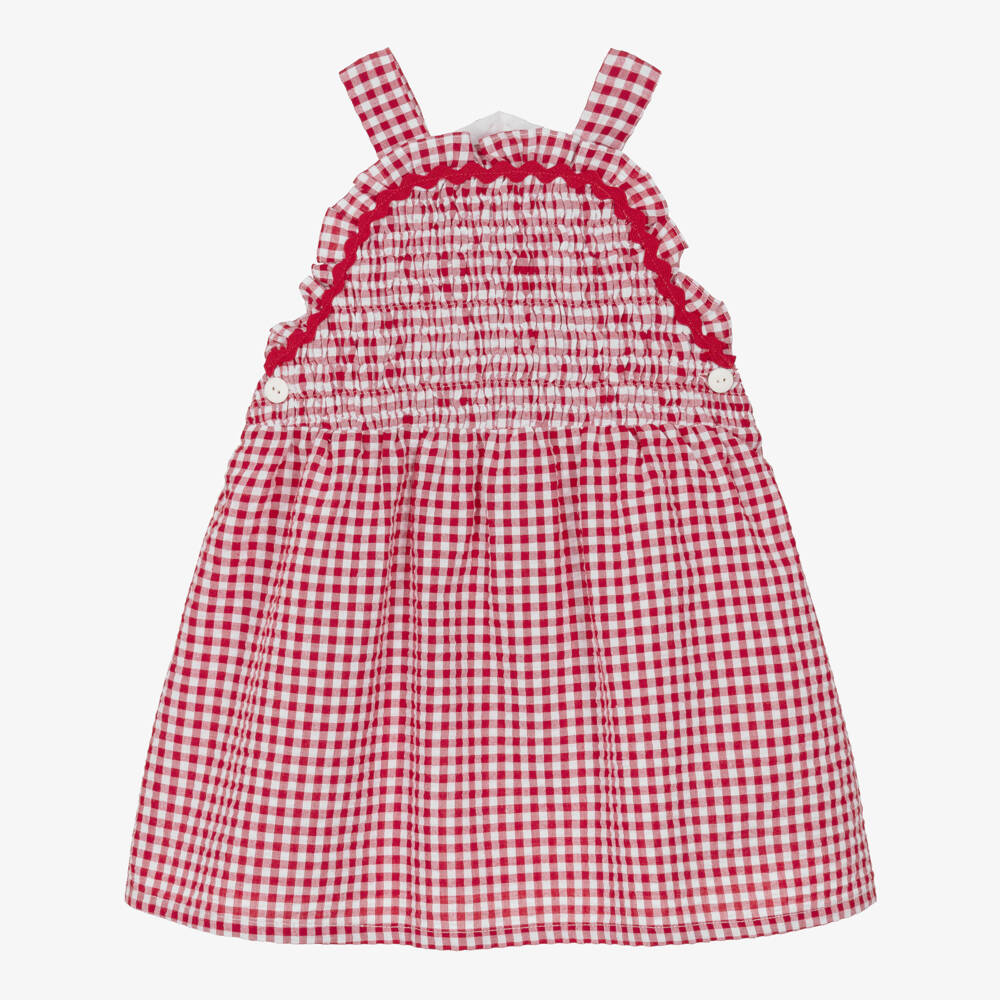 Ancar-Girls Red Cotton Gingham Check Dress | Childrensalon
