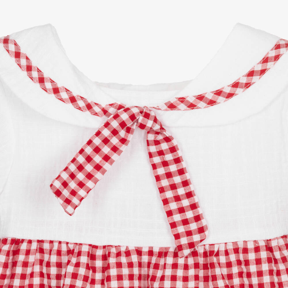 Ancar-Girls Red & White Cotton Gingham Dress | Childrensalon