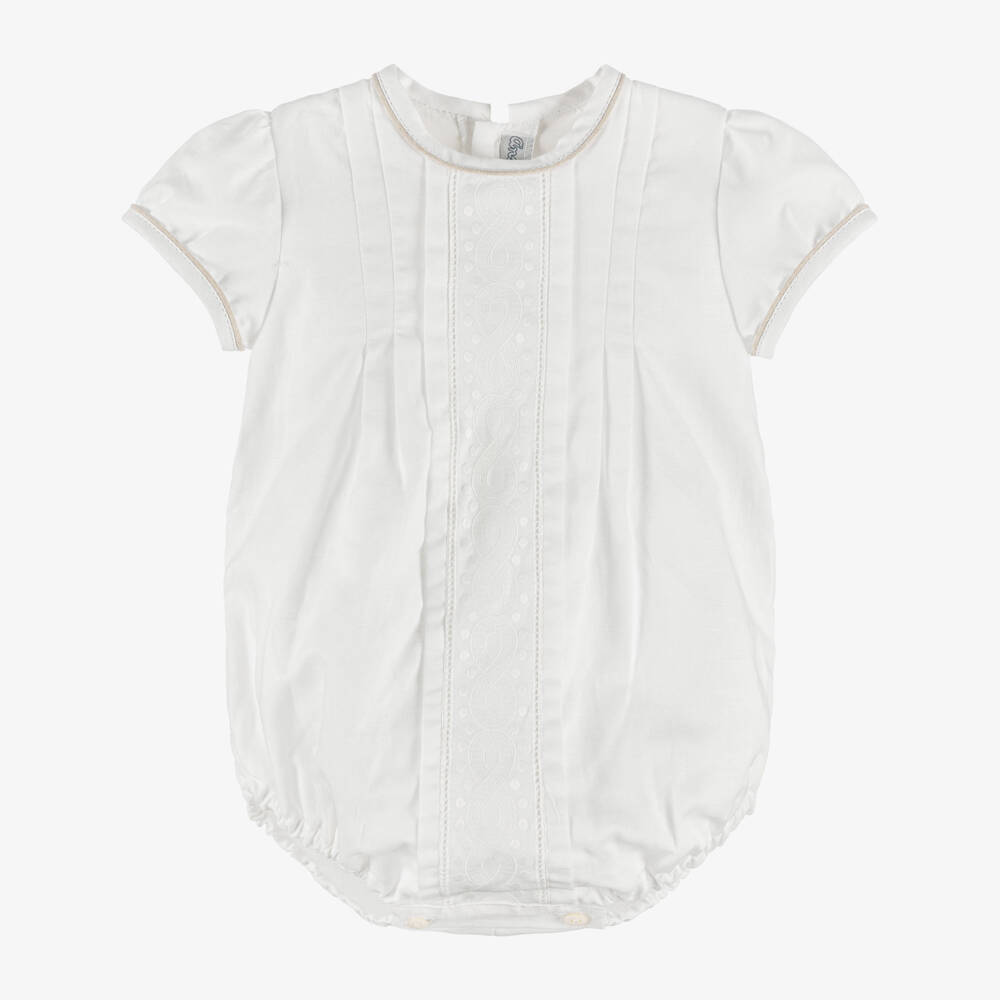 Ancar-Ivory Linen & Cotton Embroidered Shortie | Childrensalon