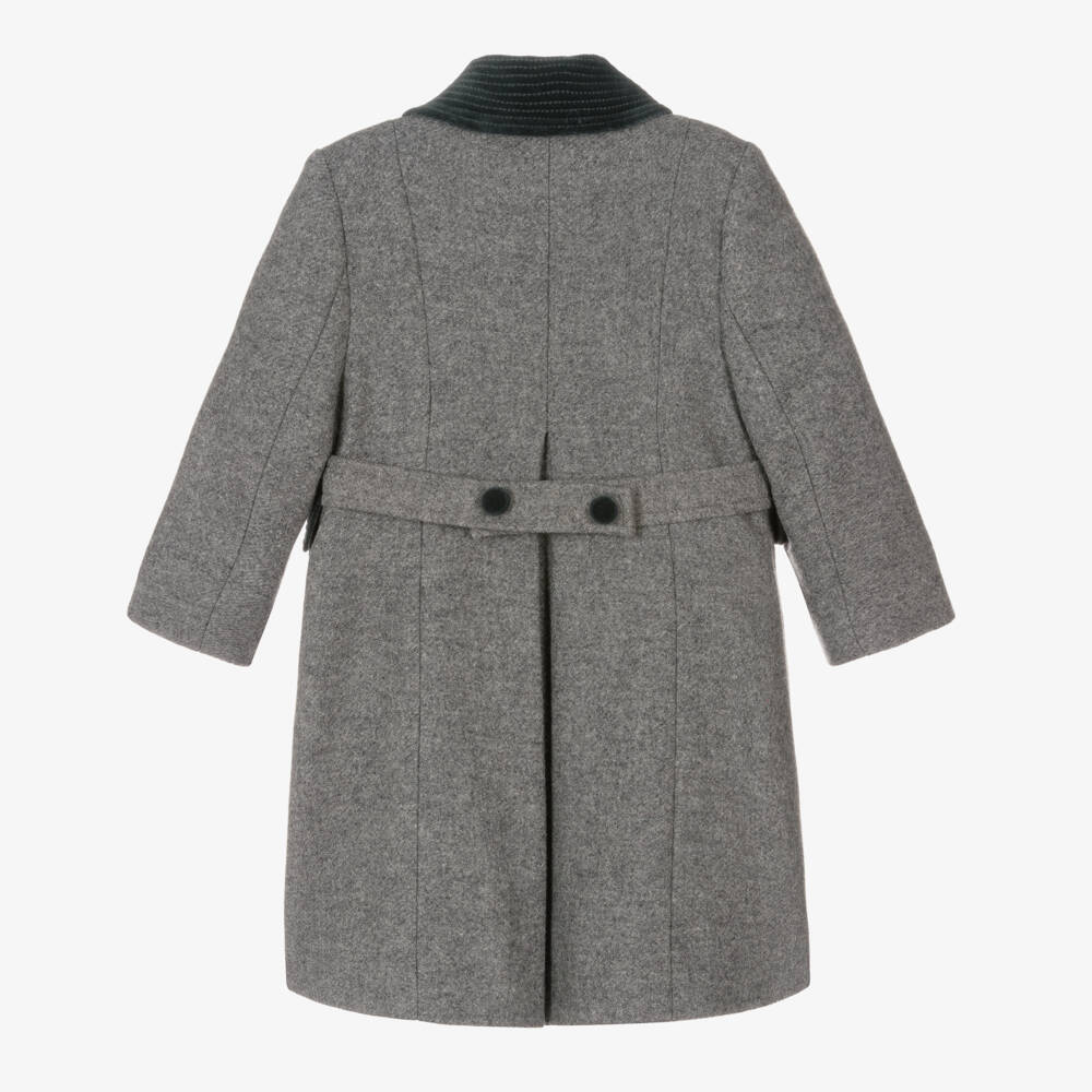 Ancar-Traditional Grey Marl Wool Coat with Velvet Trims | Childrensalon