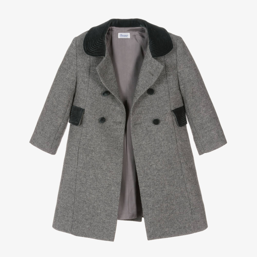 Ancar-Traditional Grey Marl Wool Coat with Velvet Trims | Childrensalon