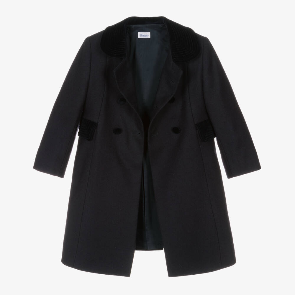 Ancar-Traditional Navy Blue Wool Coat with Velvet Trims | Childrensalon