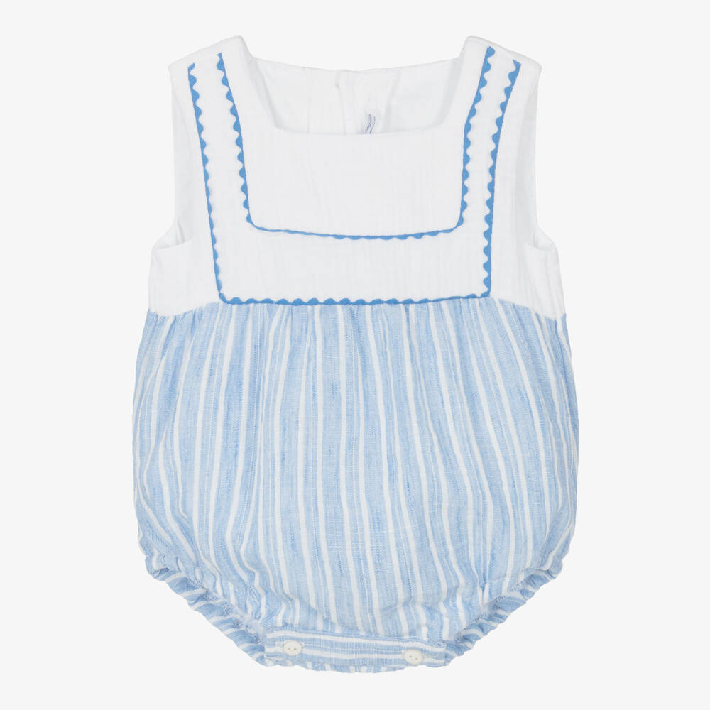 Ancar-White & Blue Striped Cotton Baby Shortie | Childrensalon