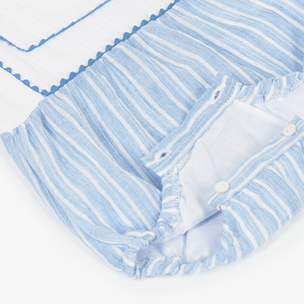 Ancar-White & Blue Striped Cotton Baby Shortie | Childrensalon