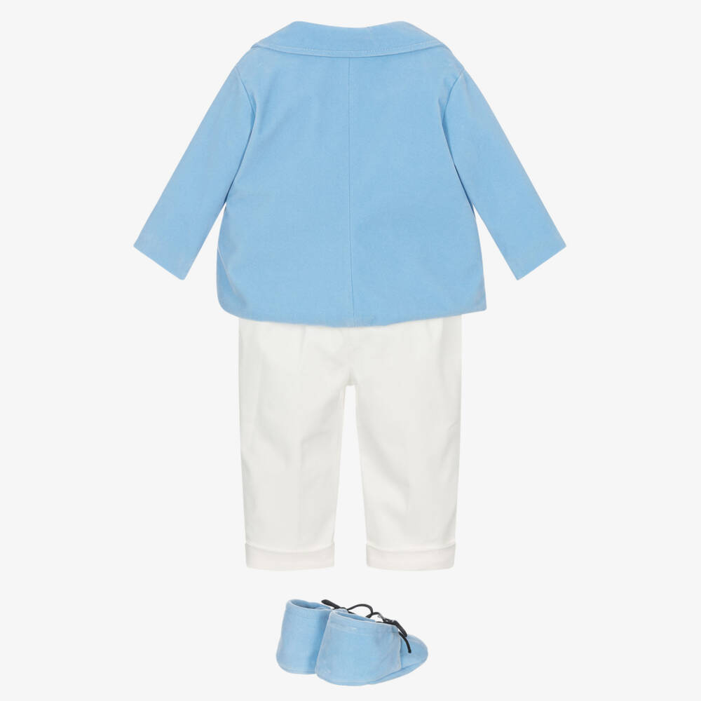 Andreeatex-Baby Boys Pale Blue Velvet & Ivory 5 Piece Suit | Childrensalon