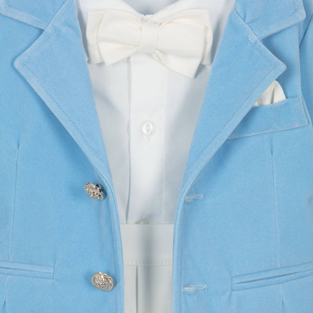 Andreeatex-Костюм из пяти предметов кремовый и голубой бархат для малышей | Childrensalon