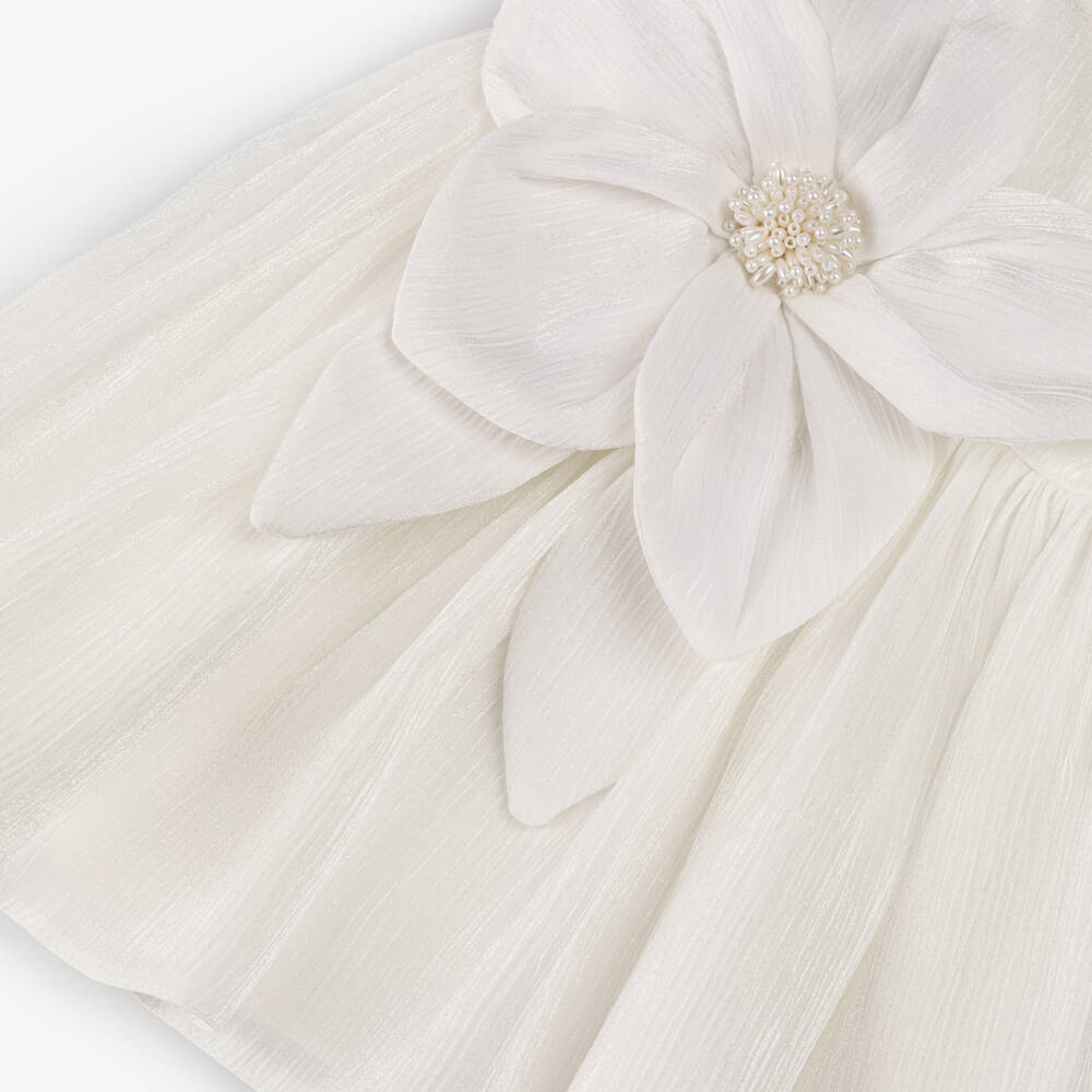Andreeatex-Baby Girls Glistening White Dress Set with Appliqué Flowers | Childrensalon