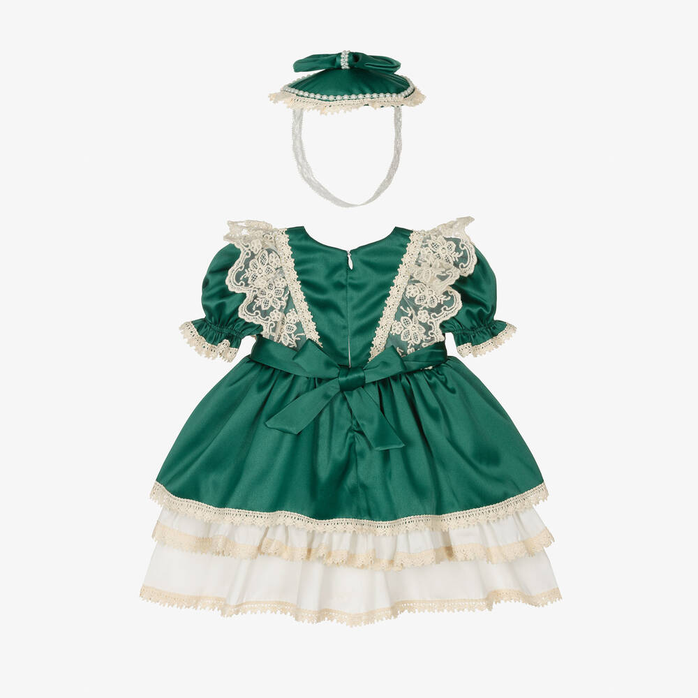 Andreeatex-Baby Girls Green Satin Dress Set | Childrensalon