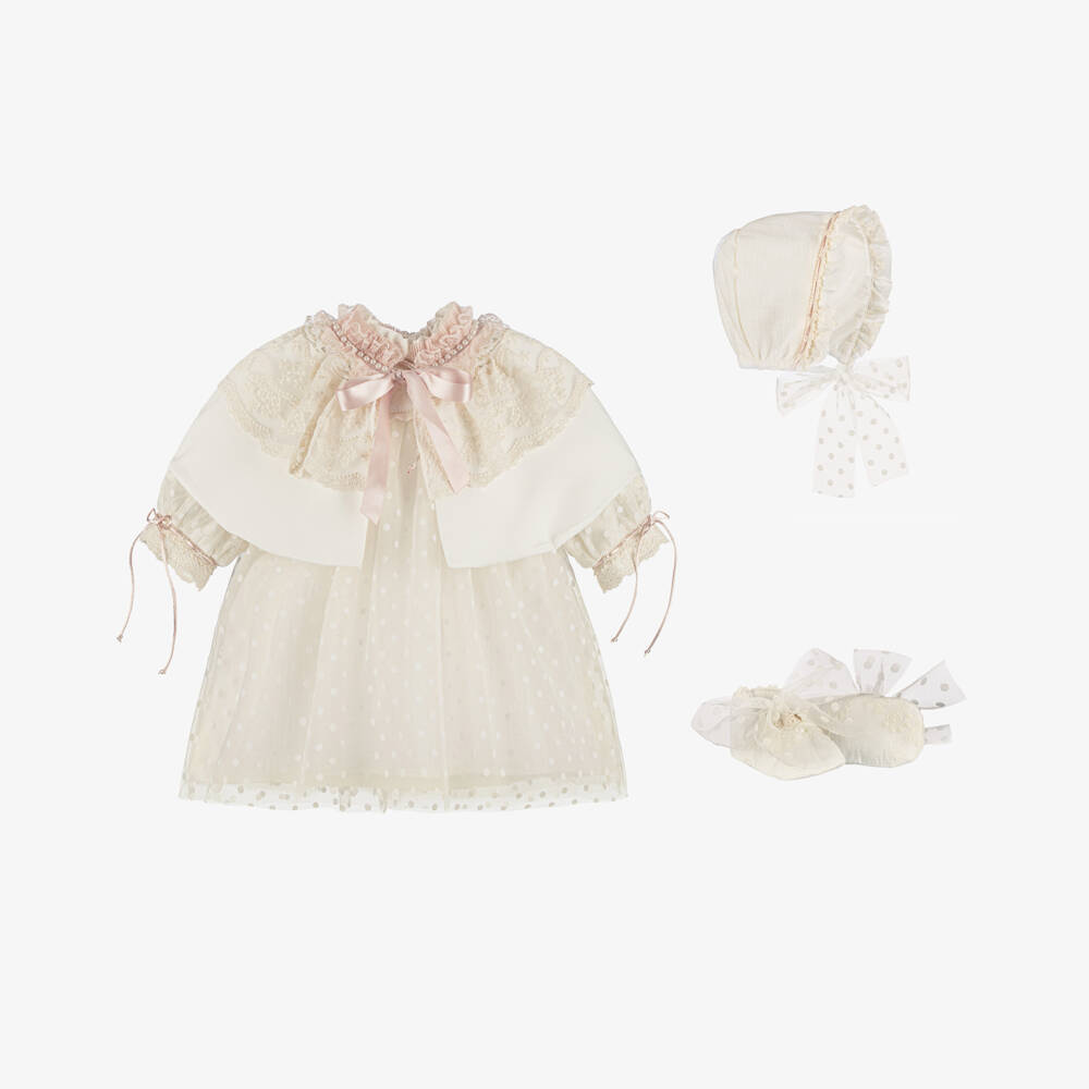 Andreeatex-Baby Girls Ivory & Pink Embroidered Tulle Dress Set | Childrensalon