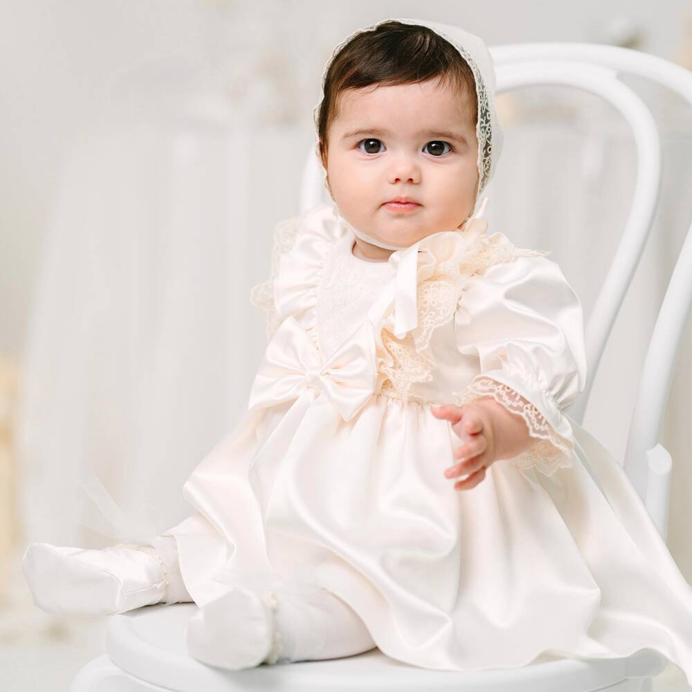 Andreeatex-Baby Girls Ivory Satin & Lace Dress Set | Childrensalon