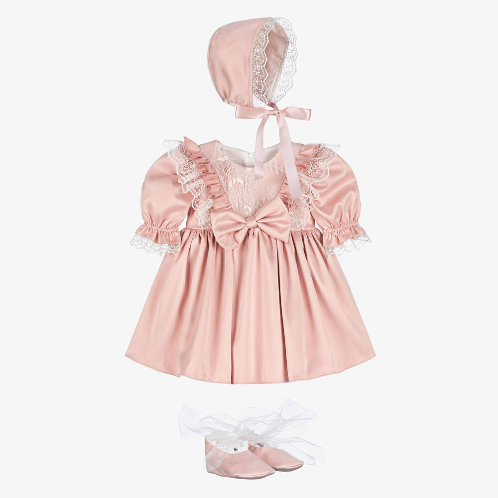 Andreeatex-Baby Girls Pink Satin & Lace Dress Set | Childrensalon