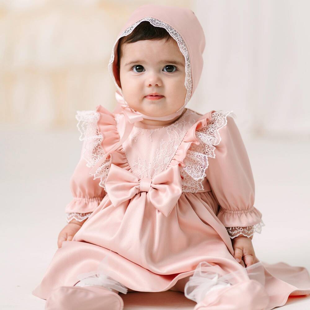 Andreeatex-Baby Girls Pink Satin & Lace Dress Set | Childrensalon