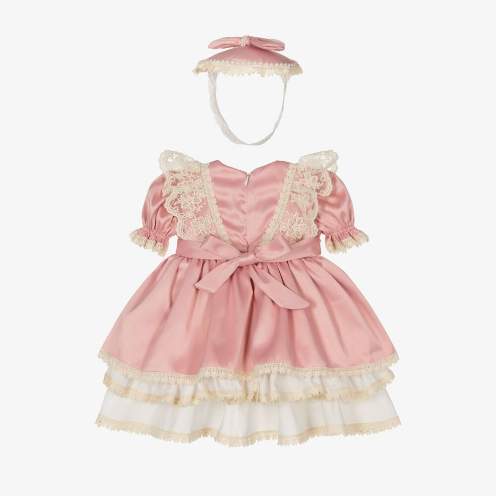 Andreeatex-طقم فستان ساتان لون زهري للبنات الرضع | Childrensalon