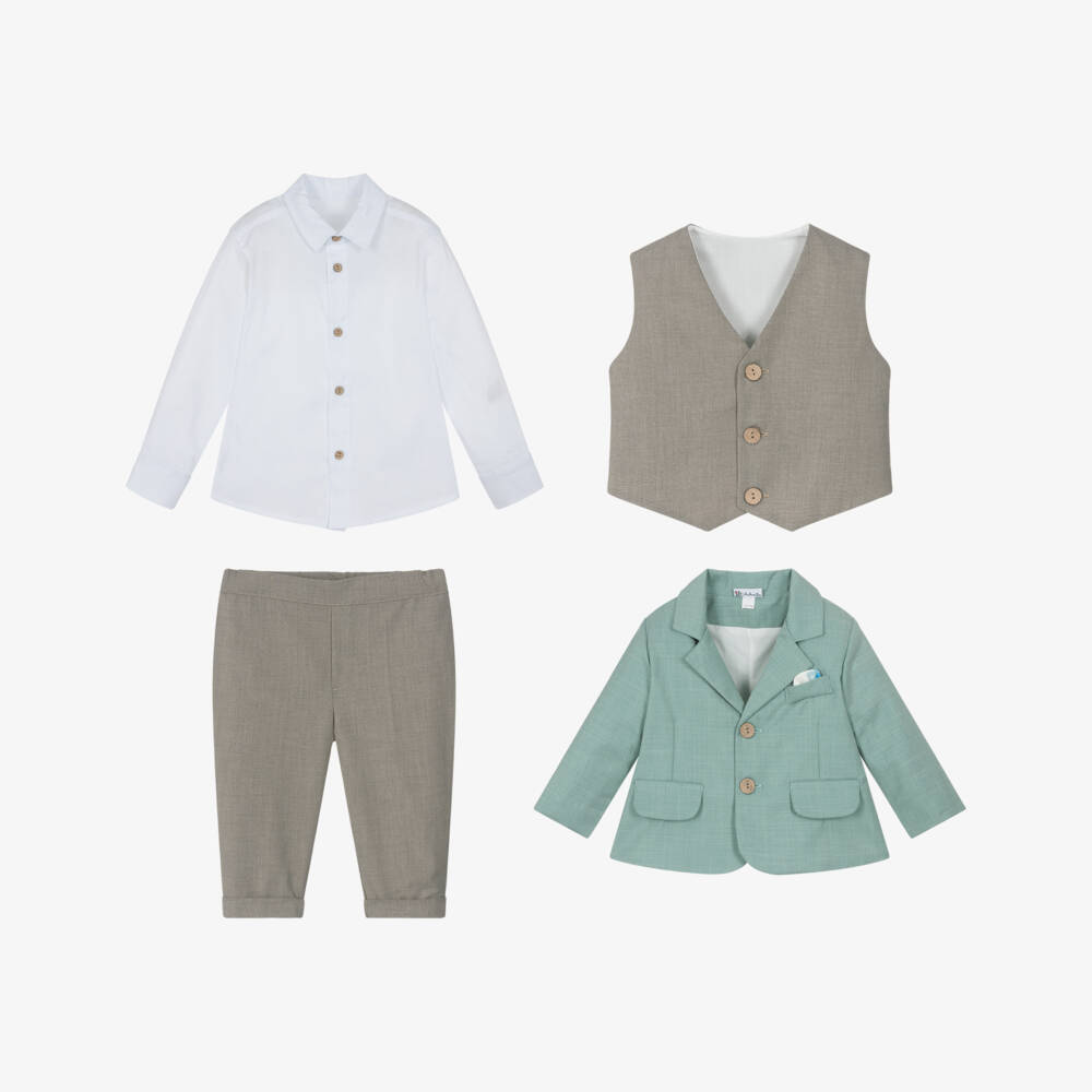 Andreeatex-Boys Aqua Green & Grey Suit | Childrensalon
