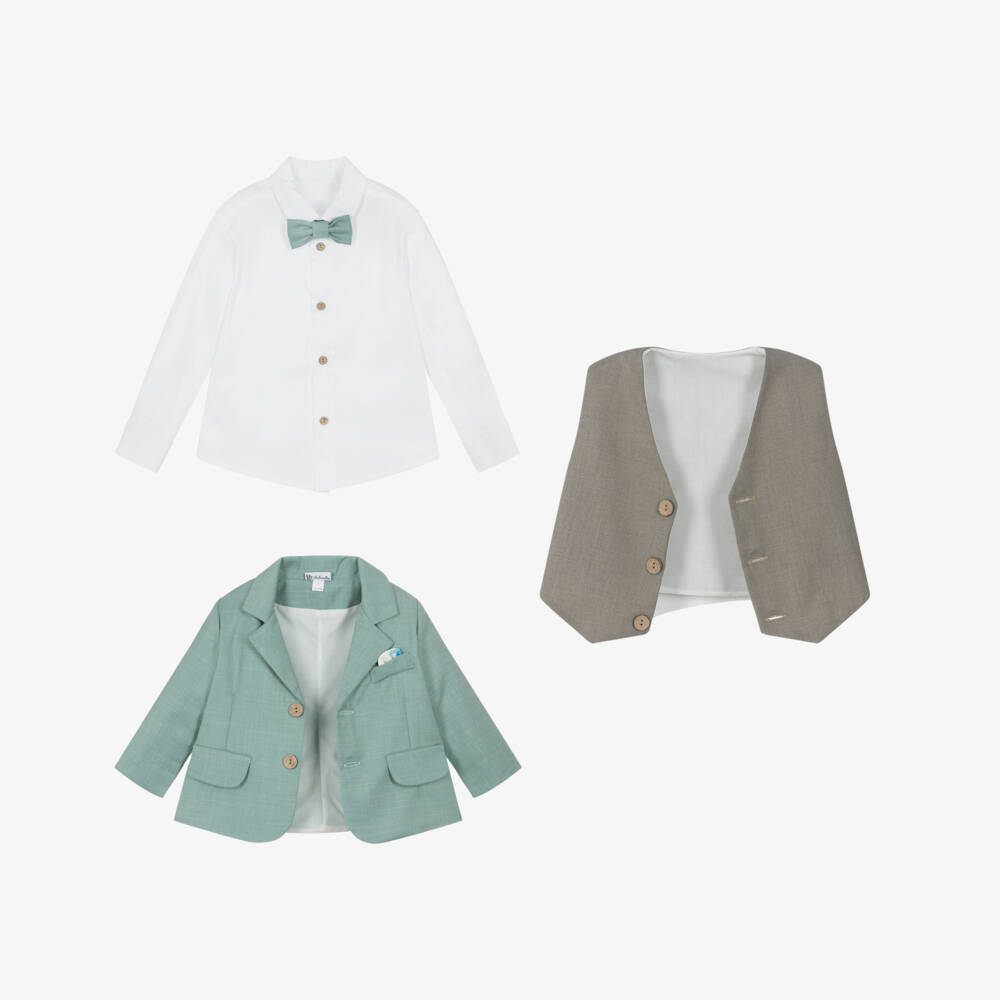 Andreeatex-Boys Aqua Green & Grey Suit | Childrensalon
