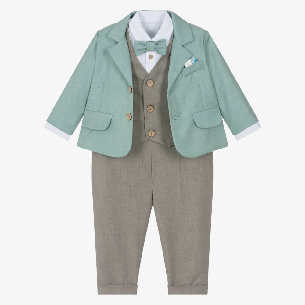 Andreeatex-Boys Aqua Green & Grey Suit | Childrensalon