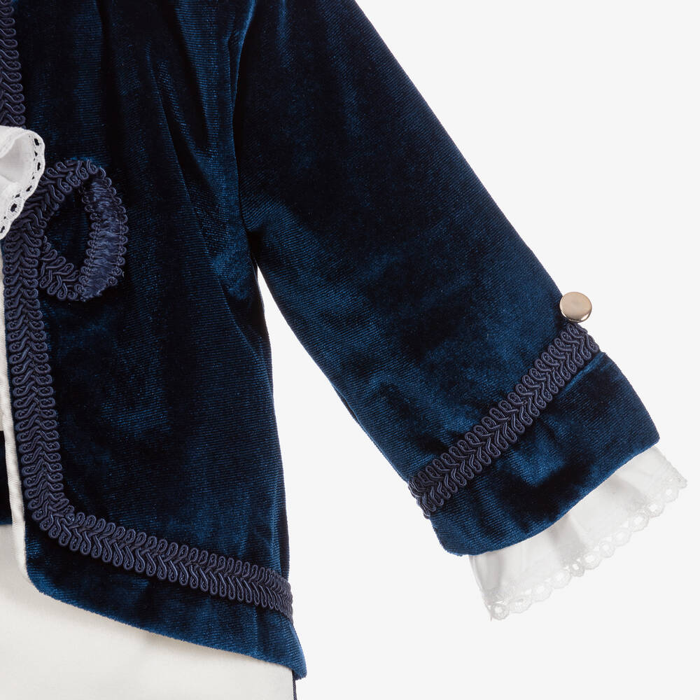 Andreeatex-Boys Blue Satin & Velvet Suit | Childrensalon
