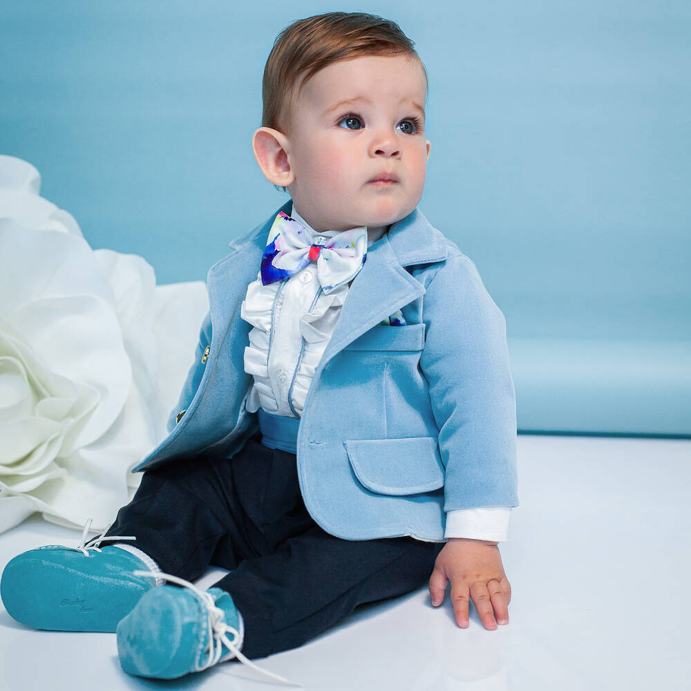 Andreeatex-Boys Blue Velour Suit | Childrensalon