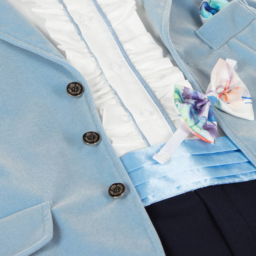 Andreeatex-Boys Blue Velour Suit | Childrensalon