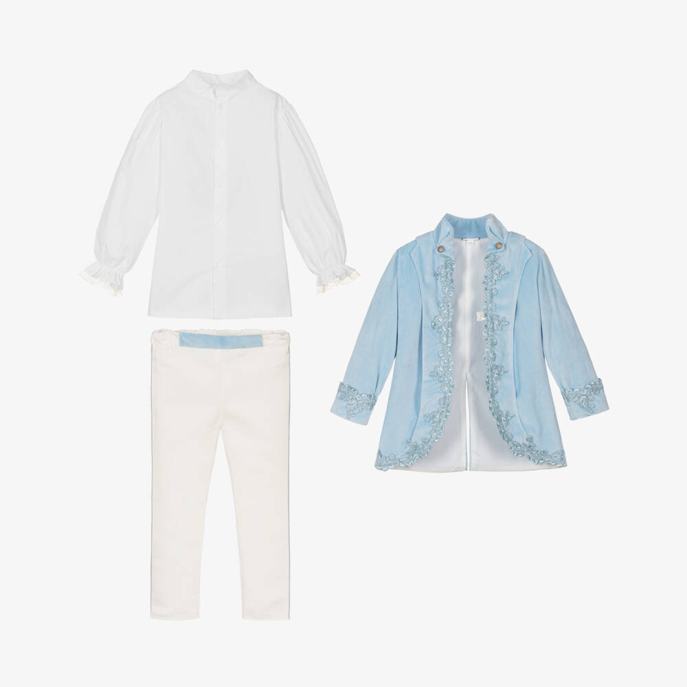 Andreeatex-Boys Blue Velvet & Satin Suit | Childrensalon